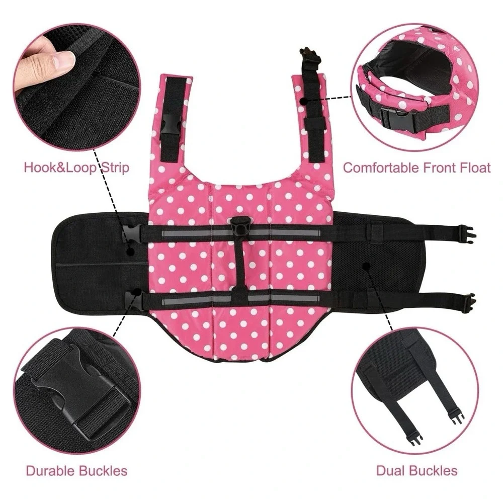 Pet Swimming Water Safety Vest Dog Life Jacket‎ Swimsuit Size L w/ PULL Handle